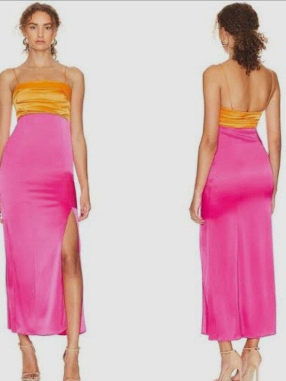 Alice + Olivia Lilita Slit Midi Dress in Tangerine & Candy